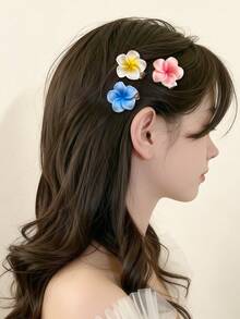 12pcs Girls Hair Clips Hair Accessories Cute Plumeria Flower Hair Clips Accessories Suitable For Travel Vacation Daily Use - Multicolor - View 6