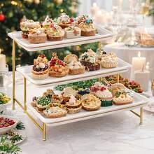 3-Tier Foldable Metal Stand White Plastic Tiered Food Display Rack, Suitable For Fruit, Desserts, Wedding, Birthday Party Display - Multicolor - View 9