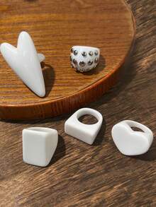 5pcs Hot-Selling Exaggerated Gradient Resin Rings, Personalized Fashion Elegant Rings, Premium Versatile Jewelry Accessories - Multicolor B - View 5