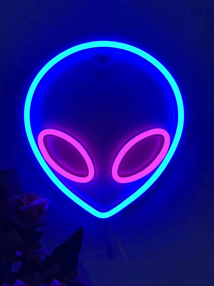 1件外星人造型霓虹燈，USB與電池供電，創意臥室牆面裝飾LED小夜燈，適用於室內房間裝飾與居家裝飾