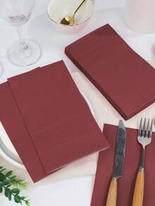 20pcs/40pcs/60pcs 2-Ply Soft Bordeaux Red Oblong Napkins, Unfolded Size 33cm X 40cm, For One-Time Party Lunch, Guest Towels, Decorative Paper, Birthday Decoration, Wedding Anniversary, Graduation Party Decor - Burgundy - View 2
