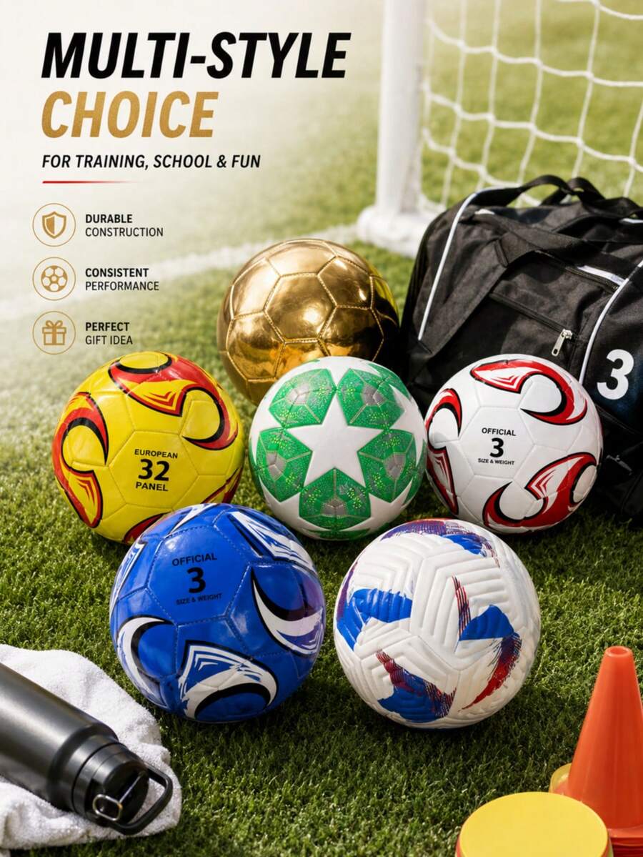 Bola Sepak Emas Profesional - Terbuat dari Bahan PVC, Panel Dijahit Mesin, Cocok untuk Latihan dan Pertandingan, Dapat Digunakan di Berbagai Lapangan, Aksesoris Sepak Bola, Desain Olahraga Dinamis - Emas - View 1