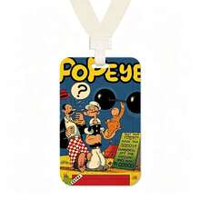 MINISO Popeye 可愛動漫直式滑動卡套，附掛繩或短編織繩鑰匙圈，返校季學生證/巴士票保護套，復古卡通角色禮物 - 樣式 2 - 查看 8