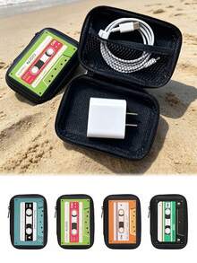 Portable Mini Storage Bag, Radio Pattern, Phone Charger Data Cable Storage Bag, Letter Print Charging Bag, Charger And Data Cable Pattern, Zipper Wallet Style Storage Bag, Data Cable Storage Bag, Digital Bag, Electronic Product Storage Bag, Cable Organizer Bag, Waterproof Travel Tech Storage Bag, Unisex - Multicolor - View 12