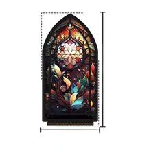 Sujetalibros de acrílico estilo vidrio colorido con bosque y río, estantería decorativa 2D con ventana gótica, organizador de escritorio con paisaje colorido, estantería de arte, adecuado para oficina en casa, regalo único para amantes de los libros y entusiastas de la naturaleza, decoración de escritorio antideslizante - 1PC - Ver 3