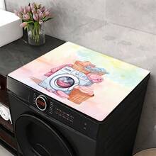 1pc, Home Decor, Laundry Theme Pattern Printed Washing Machine Dustproof Mat, Rubber Soft Bottom, Laundry Room Accessories, Washing Machine Top Protection Mat, Water-Absorbent Quick-Drying, Refrigerator Dustproof Cover Mat, Coffee Machine Countertop Water-Absorbent Mat, Diatomaceous Earth Drainage Mat, Modern Laundry Room And Kitchen Appliance Washing Machine And Dryer Dustproof Cover, Home Decor, Kitchen Dining Room Decor - Multicolor - View 4