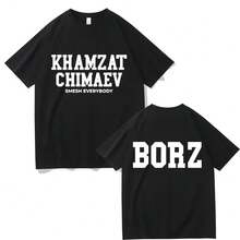 Khamzat Chimaev Logo Double-Sided Printed T-Shirts For Men And Women, Fashion Casual Oversized T-Shirts, Men's Hip-Hop Vintage Streetwear - Black - View 2