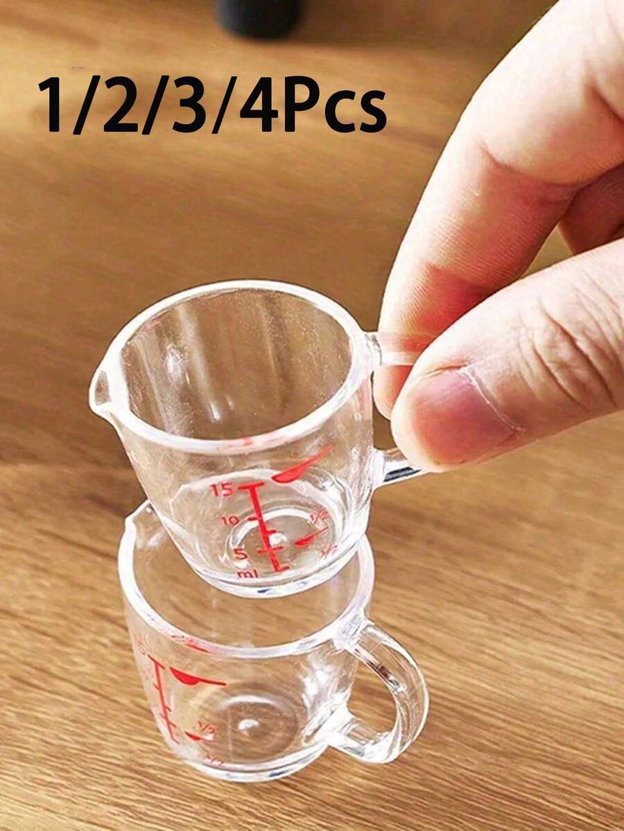 1/2/3/4個迷你量杯,烘焙量杯,小牛奶壺,咖啡量杯,帶嘴量杯,牛奶起泡壺,透明量杯,附可拆卸嵌套手柄,可堆疊設計,多種測量單位,廚房小工具 - 透明 - 查看 1