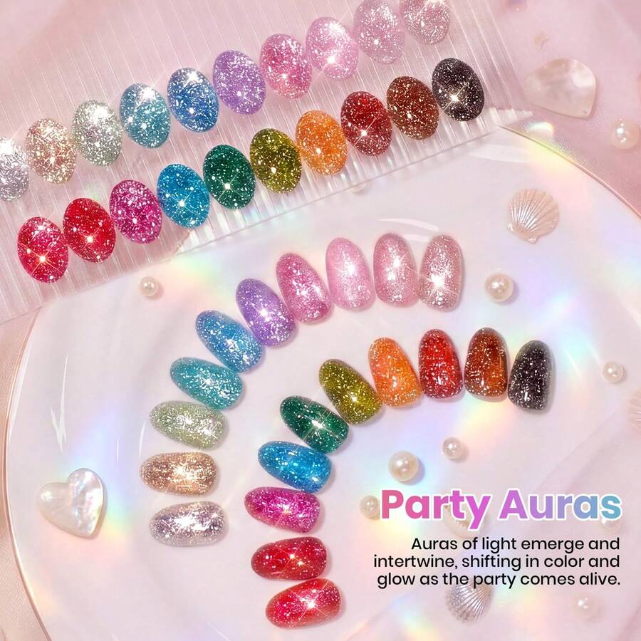 Beetles 23Pcs Glitter Gel Polish Set, 20 Colors Diamond Shimmer Gel With Base & Top Coat, UV LED Soak Off - 20 Colors Party Auras - 查看 1