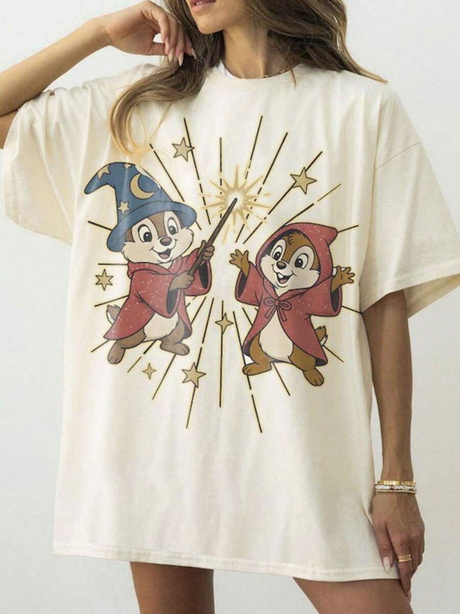 Disney Fashion Prints, Colorful Letters Sendura Printed T-Shirts, Soft Texture,Holiday Gifts. - White - View 1