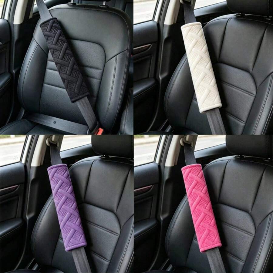 2件組刺繡M圖案汽車安全帶墊套,柔軟舒適汽車內裝安全帶保護套 - A - 查看 1
