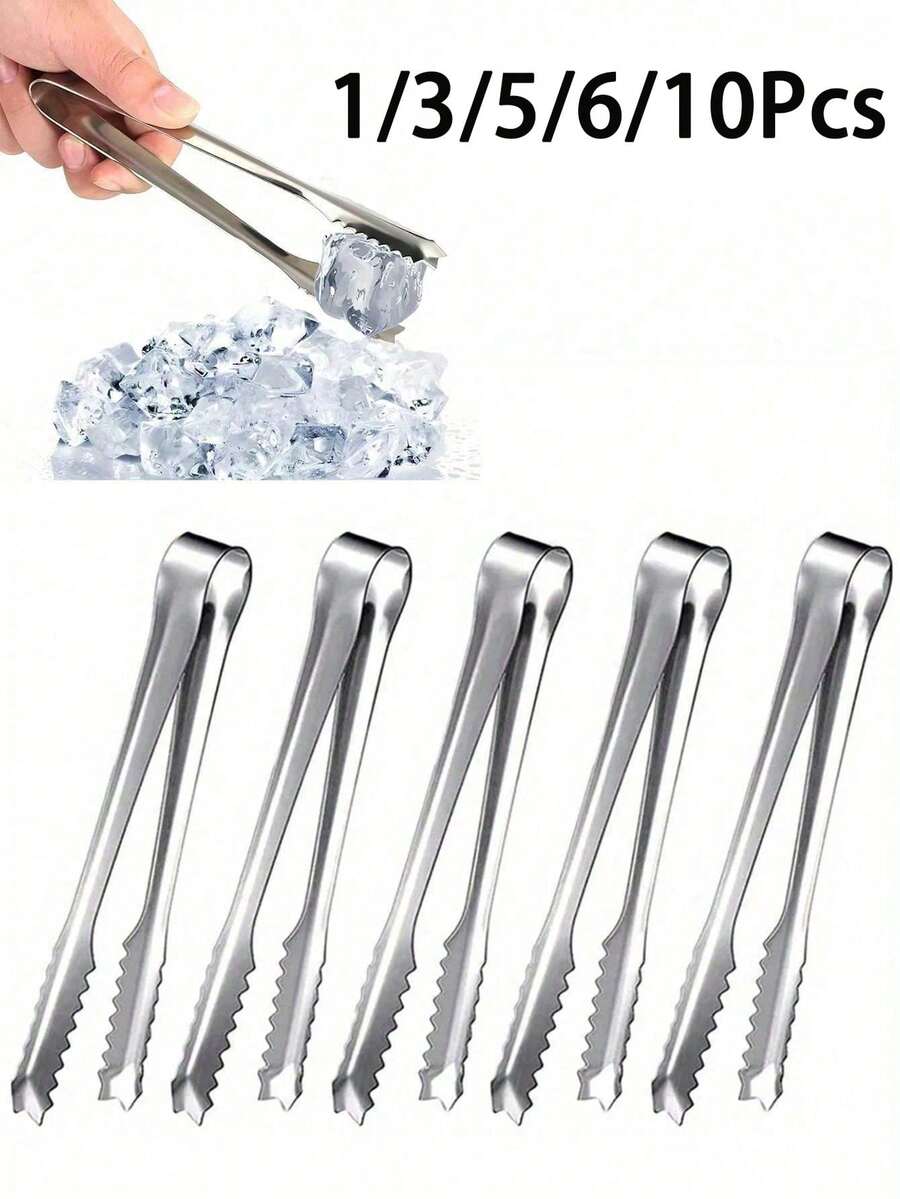 1/3/5/6/10pcs Stainless Steel Ice Tongs Set, Non-Slip Food Gripper, Rust-Resistant, Kitchen Essential - Suitable For Buffet, Wedding, BBQ And Other Occasions - Multi-Functional Ice Cube, Candy And Ice Cream Gripping Tool Set, Party, Birthday Decoration, Outdoor, Camping - Silver - View 1