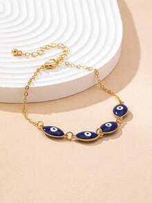 1pc Fashion Versatile Exquisite Premium Sense Design Evil Eye Chain Bracelet Suitable For Women's Daily Wear - Royal Blue - View 3