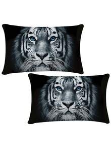 2pcs Tiger Print Pillowcases Set, Personalized Animal Pattern Rectangular Throw Pillow Covers, Living Room Sofa Cushion Covers Bedroom Headboard Decorative Pillowcases, Pillow Inserts Not Included - Multicolor - View 7