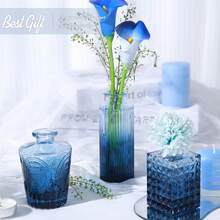 Glass Bud Vase Set Of 24, Small Amber Flower Vases For Centerpieces In Bulk, Mini Vintage Vase For Wedding Decor, And Home Table Décor - 24pcs-blue - View 4