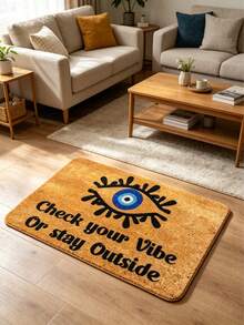 1pc Evil Eye Print Funny Letter Slogan Doormat, Bohemian Hippie Style Flannel Rectangular Floor Mat, With "Keep Your Aura In Check, Otherwise Stop At The Door" Text Design, Non-Slip Dust-Absorbing Washable Entryway Mat, All-Season Decorative Carpet, Suitable For Front Porch, Entryway, Garden, Balcony. Carpet, Rug, Carpet Living Room, Kitchen Mat, Carpet For Bedroom, Bathroom Mat, سجاده, سجاد, Rug Bedroom, Room Decor, سجادة - 1PC - View 16