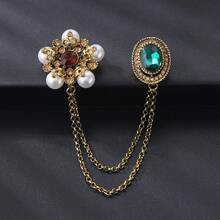 1pc-Vintage Elegant Double Layer Chain Flower Zinc Alloy Brooch Suitable For Women Wedding Banquet Party Wear Dress Suit Accessory - Ancient Gold - View 5