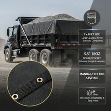 [Free Shipping] PVC Coated Netting Cover 7 X 18 Ft For Debris Hauling Waste Transport Gravel Delivery, 5.5 Inch 18oz Double Pocket Brass Grommets Reinforced Double Needle Stitch Webbing Manual Electric Dump Truck System Accessory-XY321179 - Default0 - View 4