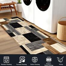 1 pieza Felpudo con estampado de patrón de patchwork geométrico, superficie de cachemira sintética, base de TPR, alfombra de baño, alfombra de cocina, alfombra de lavandería, decoración de ambiente festivo, decoración del hogar, decoración de fiesta, decoración de boda, decoración de comedor y cocina - Multicolor - Ver 6