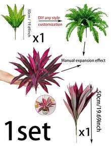 2pcs/Set 18-Head Persian Leaf + 17-Leaf Dragon Blood Tree Combination, Outdoor Artificial Greenery, Suitable For Outdoor, Home Office, Garden, Porch, Barn Decoration, Wedding, Anniversary, Holiday (Spring/Summer, Vacation, Wedding Season) - Multicolor - View 4
