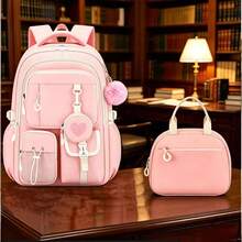 2pcs Heart-Shaped Backpack Set With Matching Handbag, Large Capacity Teen Backpack With Pom Pom Charm, Multi-Compartment Design, For Daily Use, Office, Short Trips - Sets - View 14