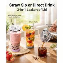 - Vaso de vidrio de borosilicato de 32 onzas con asa, taza de caf helado, reutilizable, apto para lavaplatos, sin BPA, lila - Rosa + 32 Oz (946.35ml) - Ver 2