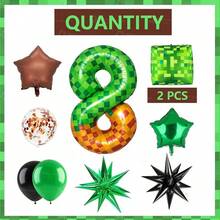 Pixel Miner Number Mylar Balloon, Green, 40 Inch Large, with Brown Pixel Cube Boxes, Video Game Theme Birthday Party Decorations - Globos-10 unidades-5 - Ver 4