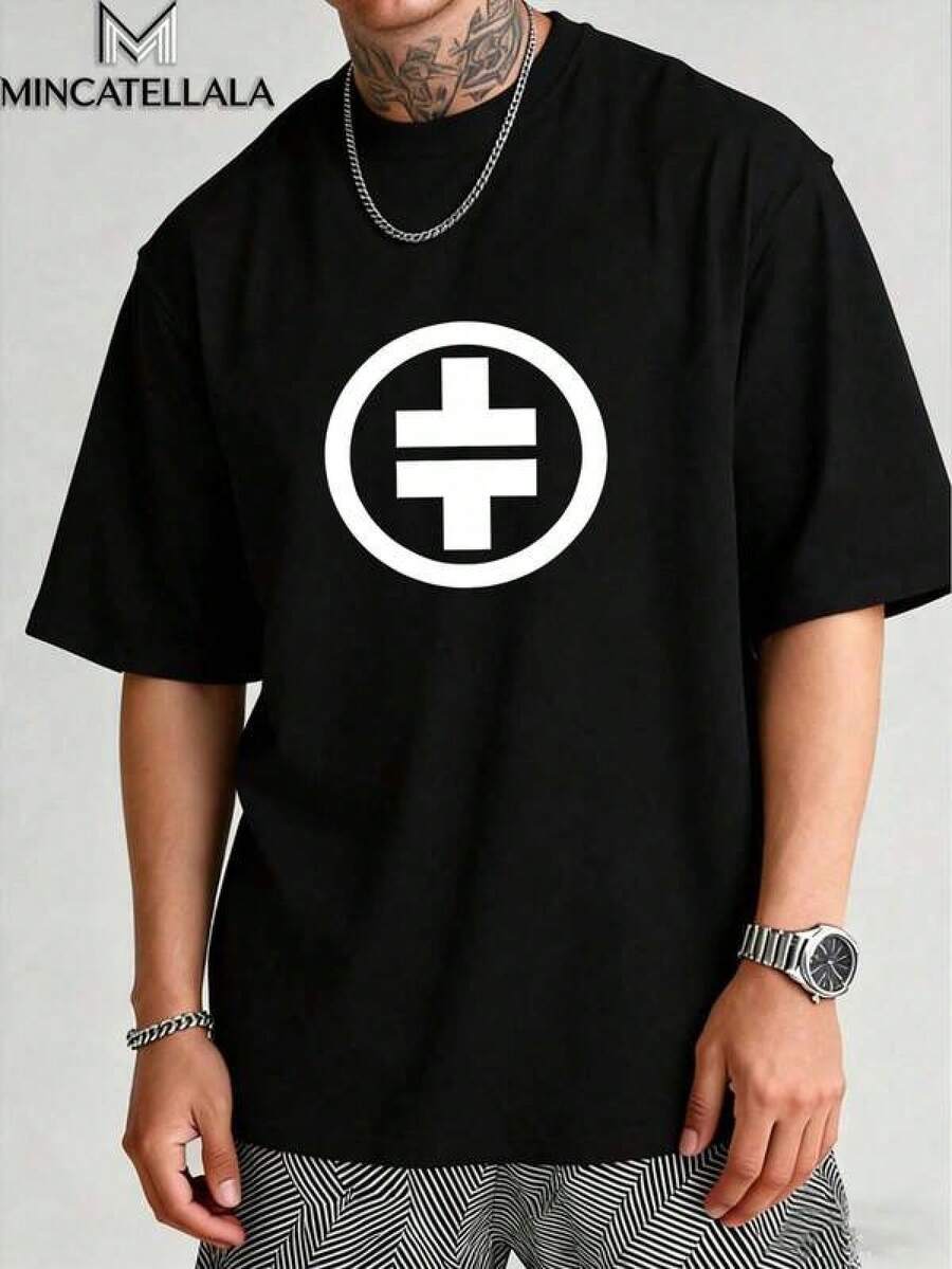 Toma ese icónico logo (blanco simple), camiseta para hombre, ropa de verano para hombre, conjuntos para parejas, moda casual de cuello redondo, adecuada para salidas o vacaciones de fin de s - Negro - Ver 1