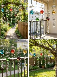 1set Colorful Crystal Spiral Wind Chime Pendant, Rotating Glass Ball Ornament, Prism Pendant, Suitable For Outdoor Garden And Patio Decoration, Rotating Light-Absorbing Pendant, Suitable For Home Gardening, Party And Holiday Decoration. - A - View 2