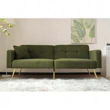 Sofa Bed With Adjustable Incline, Gold Legs, Cushions And Side Storage Pockets - 軍綠色 - 查看 7