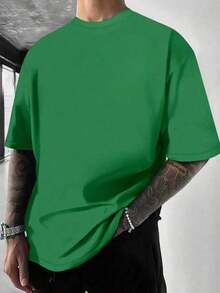 Men's Crew Neck T-Shirt With Graphic Print - Dark Green - View 2