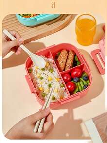 Creative Cartoon Print Food Box, Creative Cute Bento Box Set (Includes Utensils), Student Lunch Box, Portable Food Container, Microwave Lunch Box, Compartment Lunch Box - Multicolor - View 6