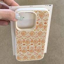 1 buah Casing Ponsel TPU Motif Bunga Oranye Hangat dan Kacang Mete, Kompatibel dengan iPhone 17 Pro Max/17/16 Pro Max/15/13/12/11/ S20 FE/A15/S24/A55/ Note 11/Note 12/Note 13 Pro, Perlindungan Penuh, Tahan Guncangan, Lembut, dan Lembut - Putih - View 5