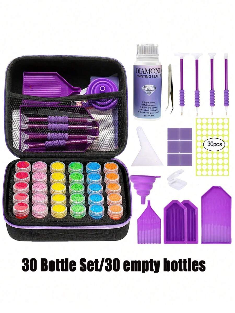 1 Set 5D Diamond Painting Full Tools Kit, Include Diamond Glue, Diamond Painting Pen, Tray, Etc. Suitable For DIY Lovers, Holiday Gifts - Multicolor - View 1