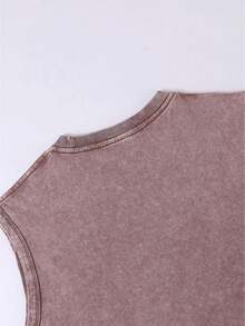 2026 Women's Vintage Fashion Vest, 100% Cotton Sleeveless Vest, Washed And Distressed Tank Top, Printed With Western Cowboy Vintage Lettering - 淺棕色 - 查看 4