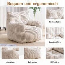 010-Soft Foam Pouf With Corduroy Cover, Beige - Beige - View 6