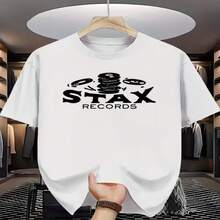 Women's Casual Cotton Short Sleeve Round Neck T-Shirt with Stax Records Print, Regular Fit Tee for Streetwear Style - Blanco - Ver 1