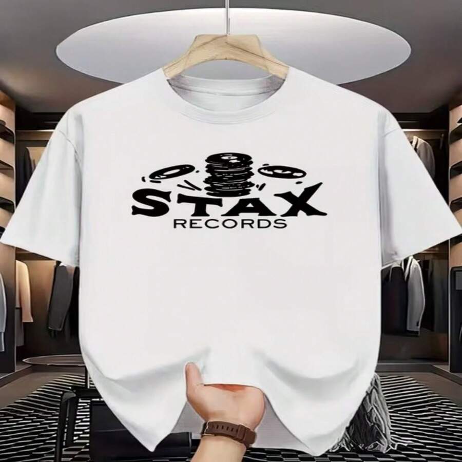 Women's Casual Cotton Short Sleeve Round Neck T-Shirt with Stax Records Print, Regular Fit Tee for Streetwear Style - Blanco - Ver 1