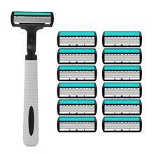 Maquinilla de afeitar manual de 6 capas con cuchillas reemplazables, interruptor de botón, lavable, afeitadora portátil de viaje, regalo ideal para hombres - Multicolor - Ver 15