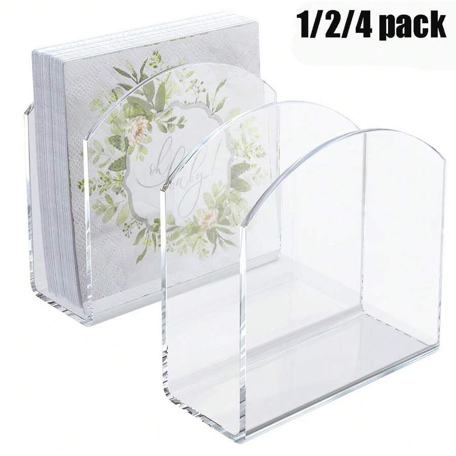 1/2/4pcs Clear Acrylic Napkin Tissue Holder For Table,Tissue Paper Cocktail Napkin Holder For Desktop, Dinner Napkin Dispenser For Bar, Restaurant - Multicolor - View 1