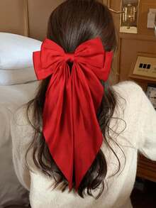 Pinza de pelo con lazo rojo grande - Un accesorio de pelo elegante y lindo adecuado para looks diarios, fiestas, regalos de Navidad y moda de otoño/invierno. - Rojo - Ver 5
