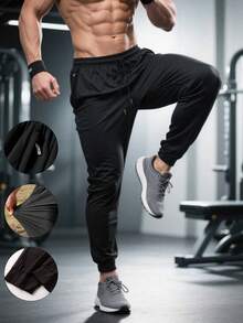 Men's High Elasticity Breathable Quick-Dry Jogging Pants, Lightweight Slim Fit Drawstring Sports Pants, Suitable For Daily And Athletic Wear - Black - View 8