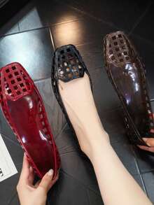 Summer Jelly Sandals For Women, Fashion Jelly Sandals Casual & Stylish Shoes, Elegant High Heel Soft Comfort Breathable Daily Outdoor Footwear - Style2 閃金 - 查看 2