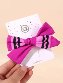 2pcs Rose Red Back To School Girls Bow Hair Clips Pencil Tip Hair Accessories Simple Cute Crocodile Clips School Daily Hair Clips Teen Hair Accessories - Hot Pink - View 4
