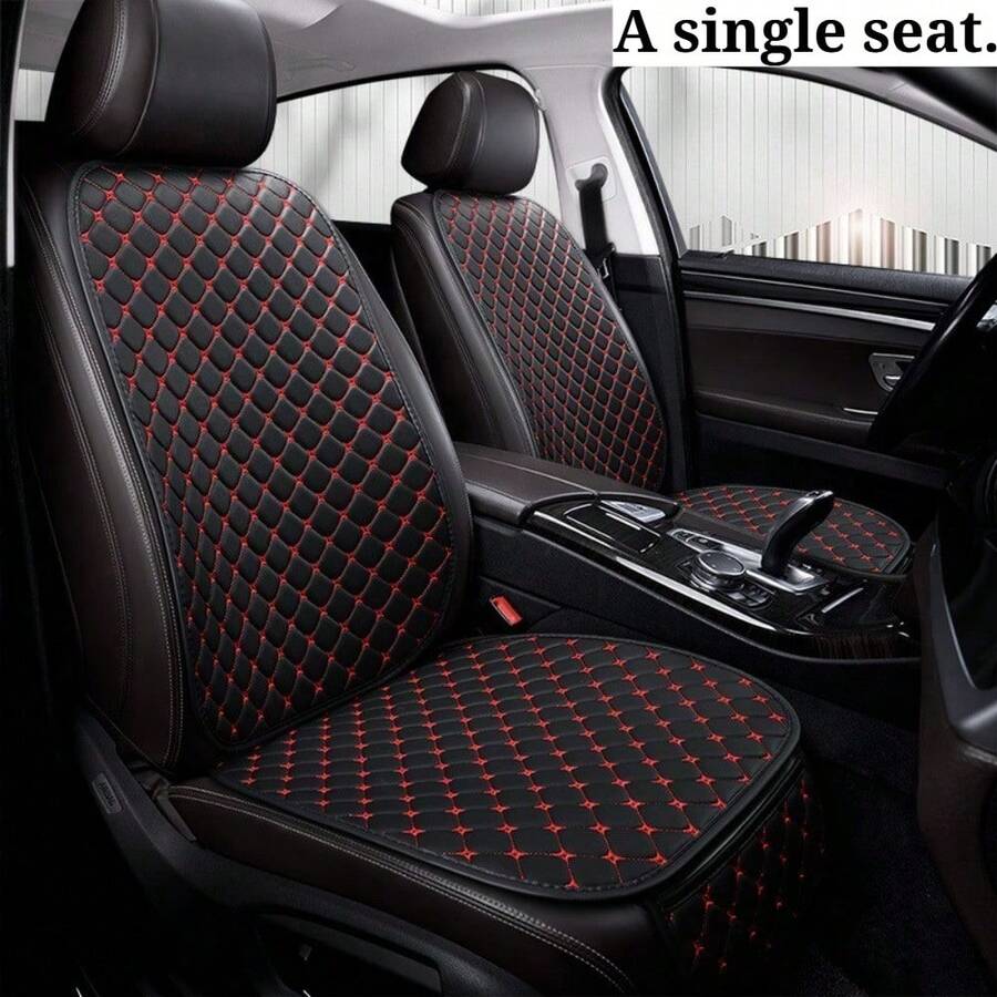 1 pieza Cojín universal para asiento individual de coche, cuero de diamante con costura de estrella, almohadilla de asiento de coche cómoda para todas las estaciones - Cojín de asiento + respaldo - Ver 1