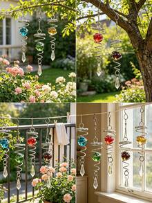 1set Colorful Crystal Spiral Wind Chime Pendant, Rotating Glass Ball Ornament, Prism Pendant, Suitable For Outdoor Garden And Patio Decoration, Rotating Light-Absorbing Pendant, Suitable For Home Gardening, Party And Holiday Decoration. - A - View 4