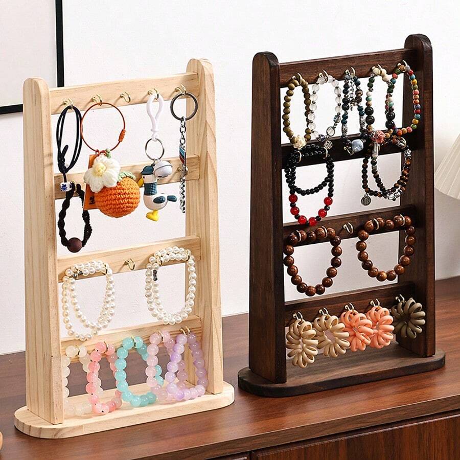 1件裝木製珠寶展示架,多層式耳環項鍊收納架,髮飾、鑰匙圈與手鍊掛飾整理架 - 彩色 - 查看 1