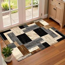 1 pieza Felpudo con estampado de patrón de patchwork geométrico, superficie de cachemira sintética, base de TPR, alfombra de baño, alfombra de cocina, alfombra de lavandería, decoración de ambiente festivo, decoración del hogar, decoración de fiesta, decoración de boda, decoración de comedor y cocina - Multicolor - Ver 7