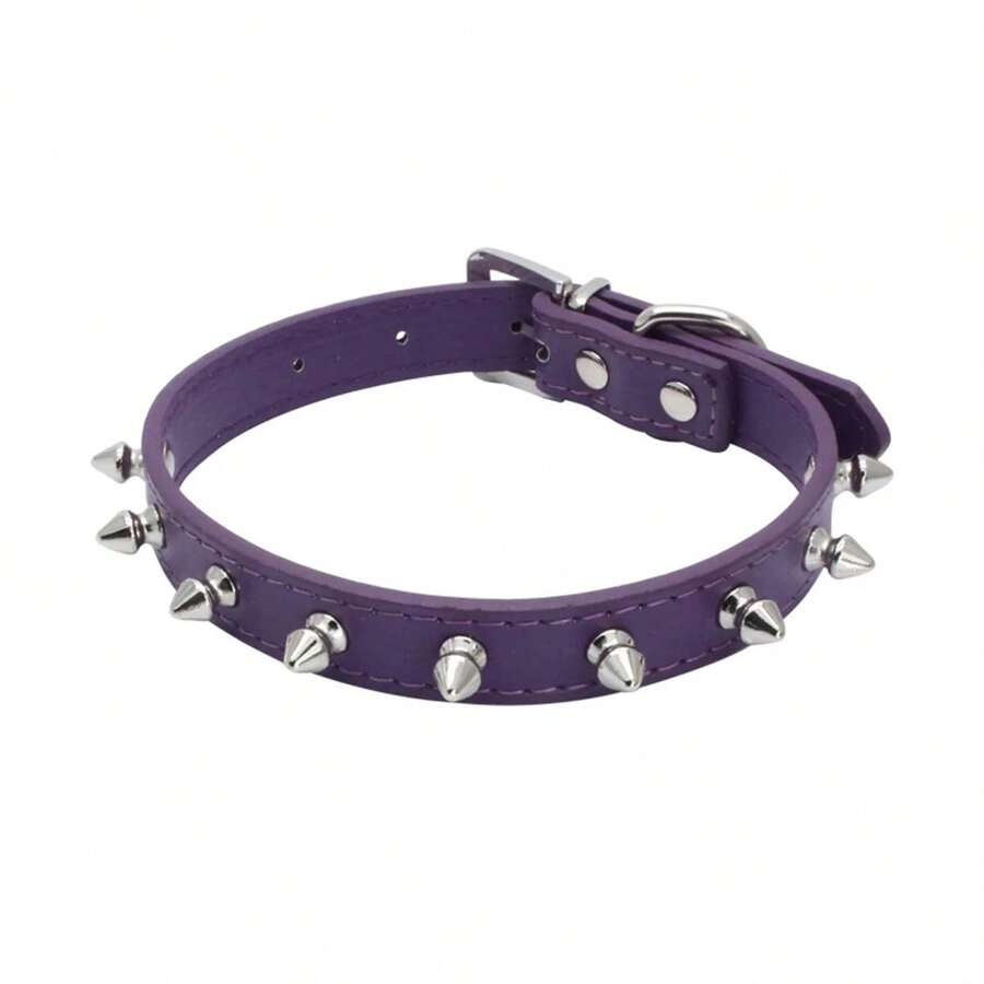 Collar de cuero para mascotas con remaches, collar con diseño de manchas para gatos y perros, correa colorida para perros pequeños y medianos. - Blanco - Ver 1