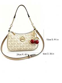 Tas bahu klasik modis dan serbaguna ini terbuat dari kain PU tahan air, dihiasi dengan pola berbentuk M, desain cetak, dan hiasan rantai logam. Tas bergaya Prancis, cocok untuk berbelanja, bepergian, dan berwisata. - Putih - View 5